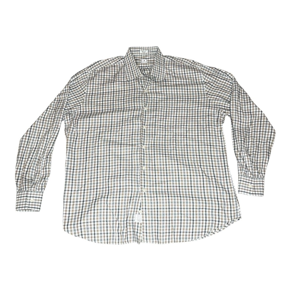 Peter Millar Shirt Mens Extra Large Brown Gray Plaid Button Down Cotton‎ Classic